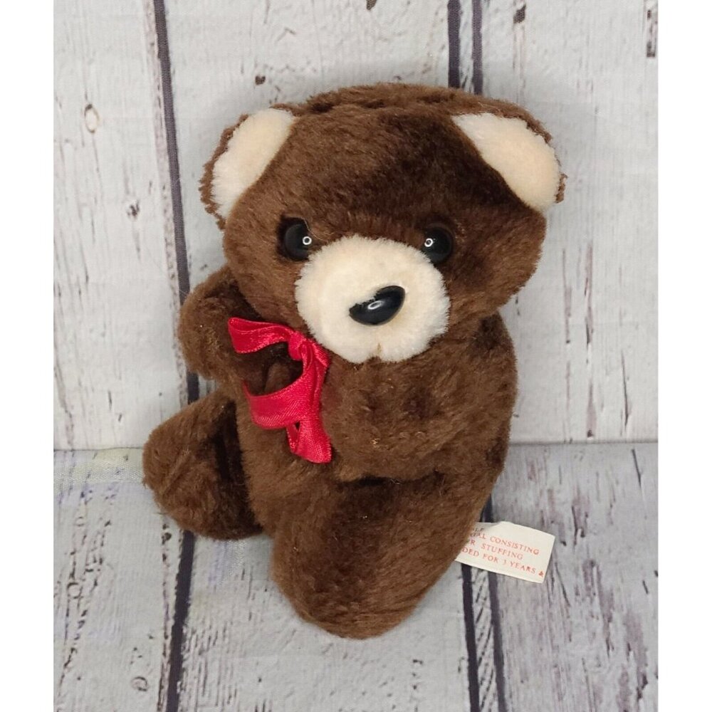 5" Vintage Armbee Corp Dark Brown Teddy Bear Mini Plush Ribbon Stuffed Animal